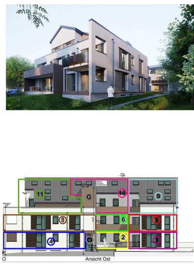 Exposé 2 Ansicht Süd _ Ost (Haus A) Straßenansicht